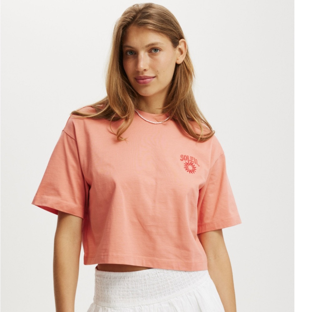 Cotton On Coral Boxy Crop Tee